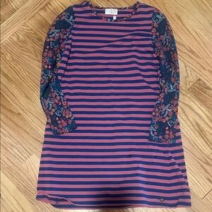 Charming Striped Kids Dress with Floral Sleeves